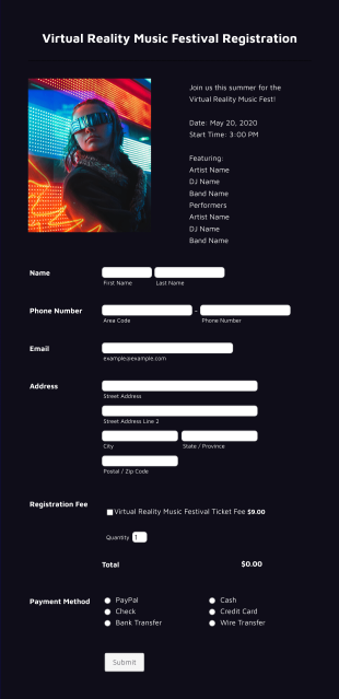 Virtual Reality Music Festival Registration Form Template