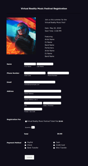 Virtual Reality Music Festival Registration Form Template