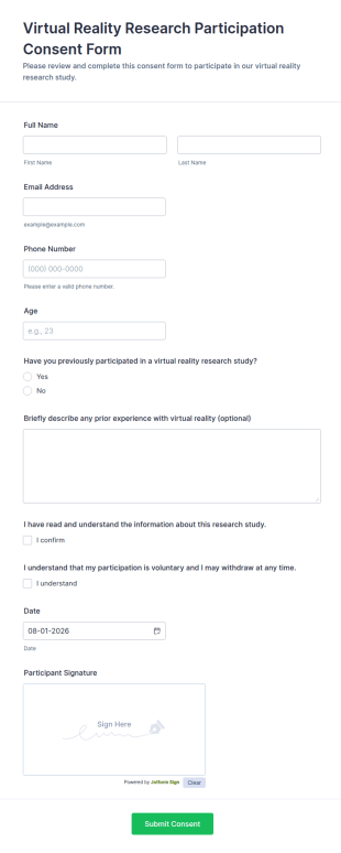 Virtual Reality Research Participation Consent Form Template
