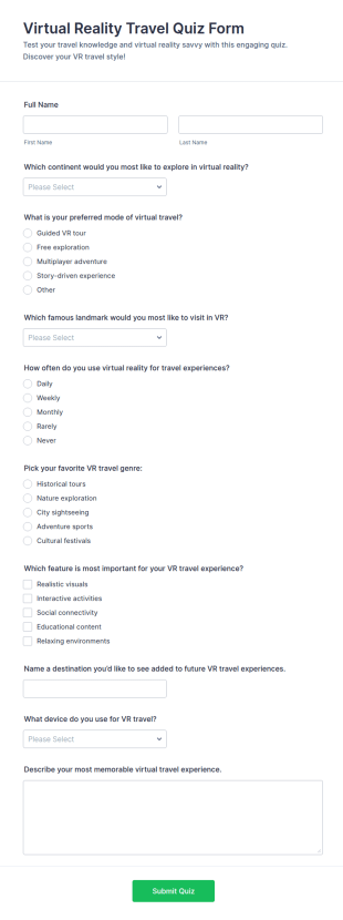 Virtual Reality Travel Quiz Form Template