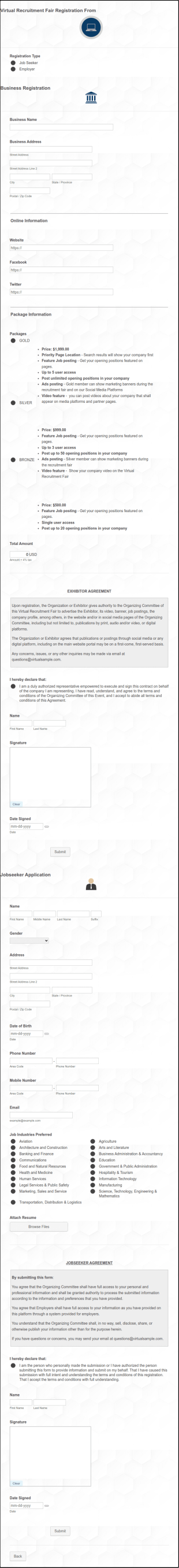 Virtual Recruitment Fair Registration Form Template