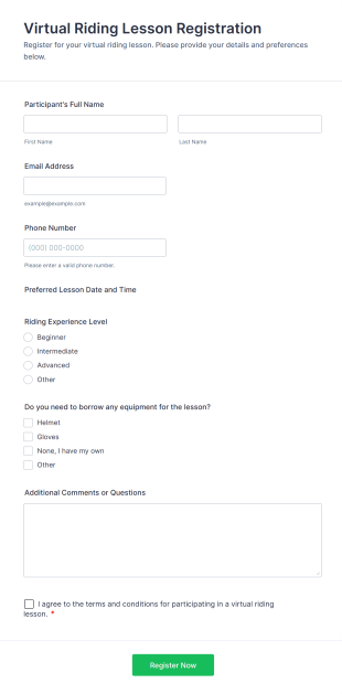 Virtual Riding Lesson Registration Form Template
