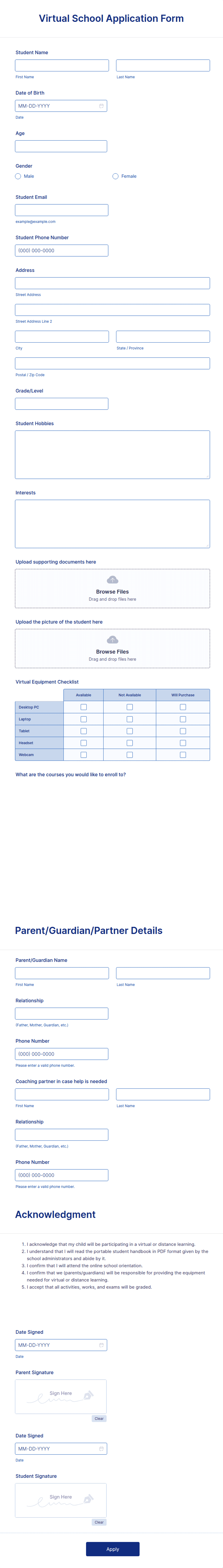 Virtual School Application Form Template | Jotform
