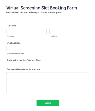 Virtual Screening Slot Booking Form Template