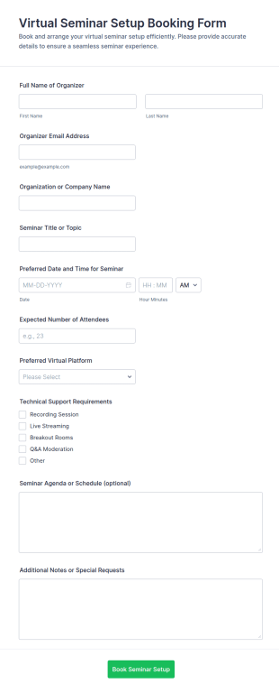 Virtual Seminar Setup Booking Form Template