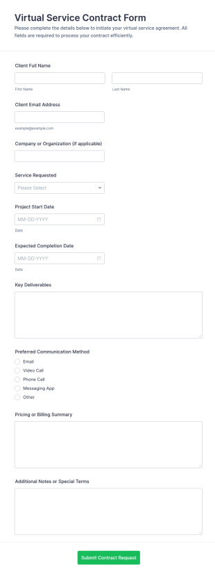Virtual Service Contract Form Template