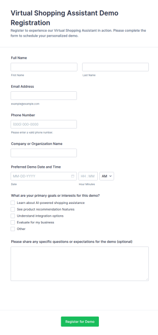 Virtual Shopping Assistant Demo Registration Form Template