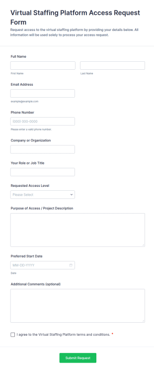Virtual Staffing Platform Access Request Form Template