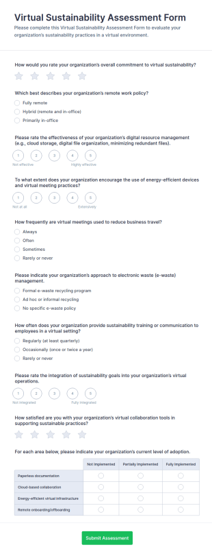 Virtual Sustainability Assessment Form Template