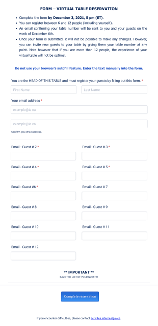 Virtual Table Reservation Form Template