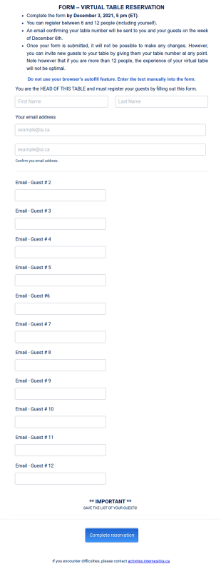 Virtual Table Reservation Form Template