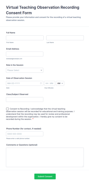 Virtual Teaching Observation Recording Consent Form Template