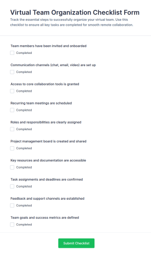 Virtual Team Organization Checklist Form Template