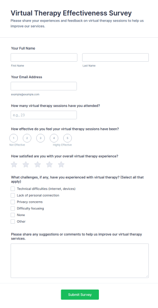 Virtual Therapy Effectiveness Survey Form Template