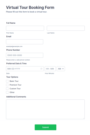 Virtual Tour Booking Form Template