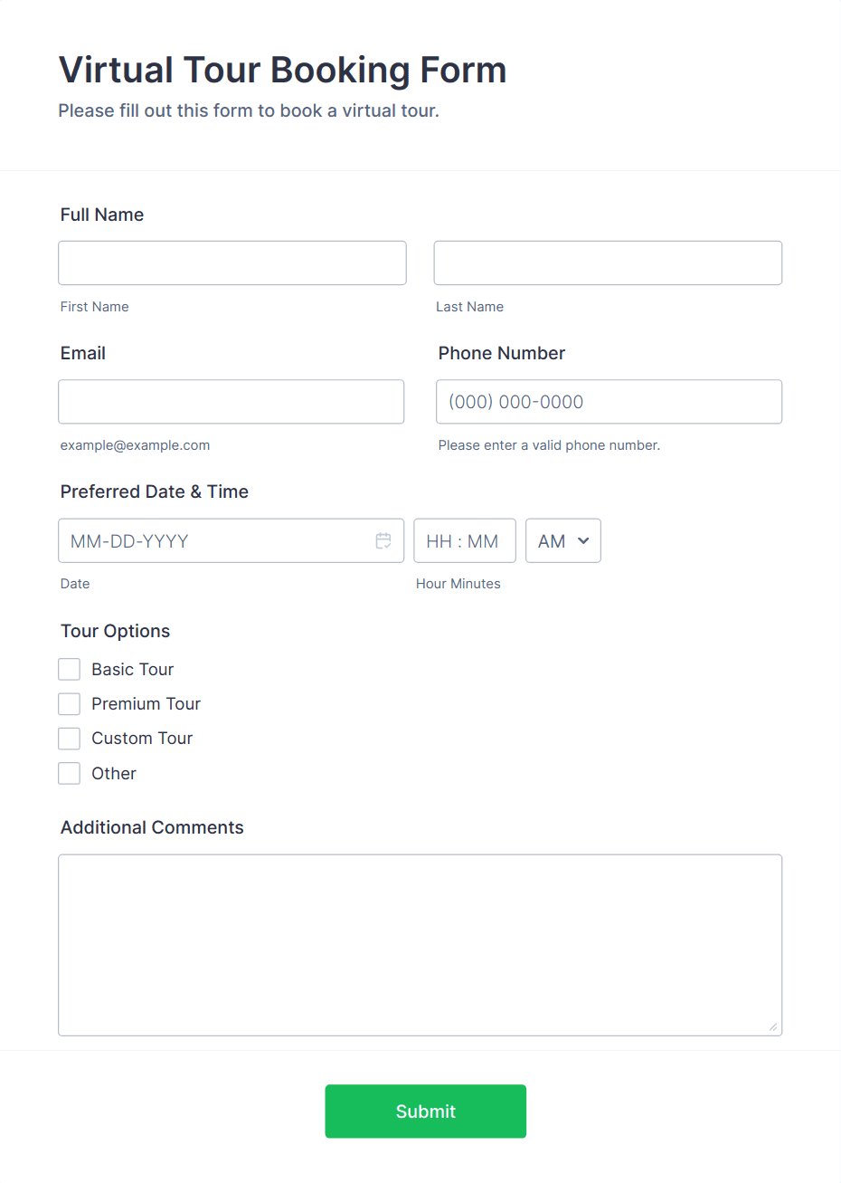 Virtual Tour Booking Form Template | Jotform
