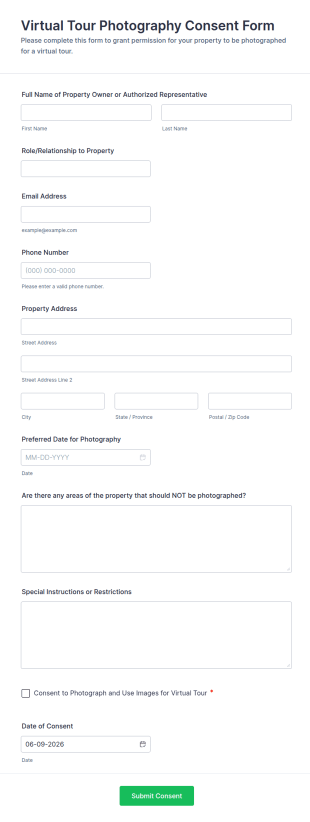 Virtual Tour Photography Consent Form Template