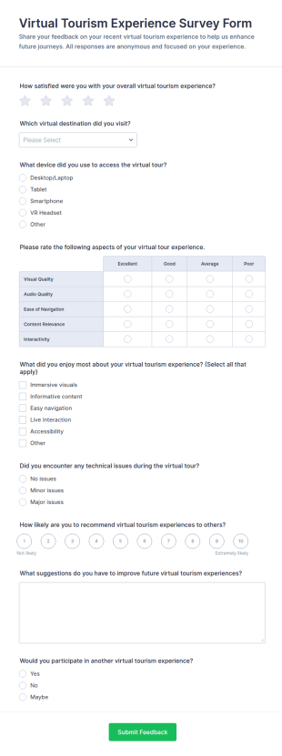 Virtual Tourism Experience Survey Form Template