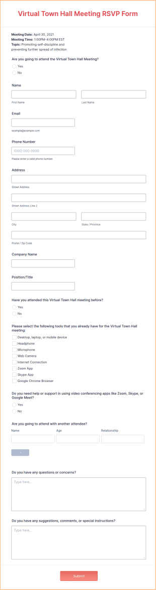 Virtual Town Hall Meeting RSVP Form Template