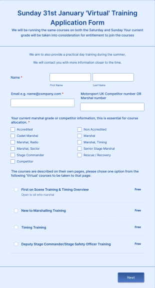 'Virtual' Training Application Form Template