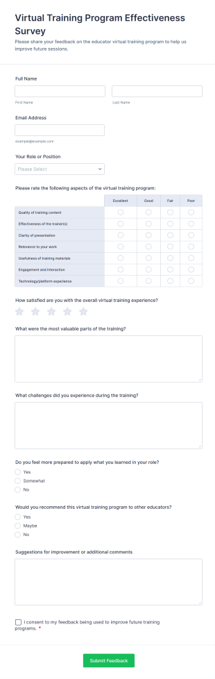 Virtual Training Program Effectiveness Survey Form Template