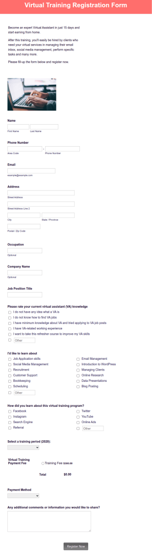 Virtual Training Registration Form Template