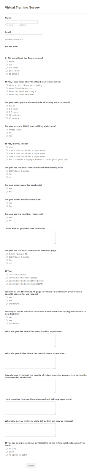 Virtual Training Survey Form Template