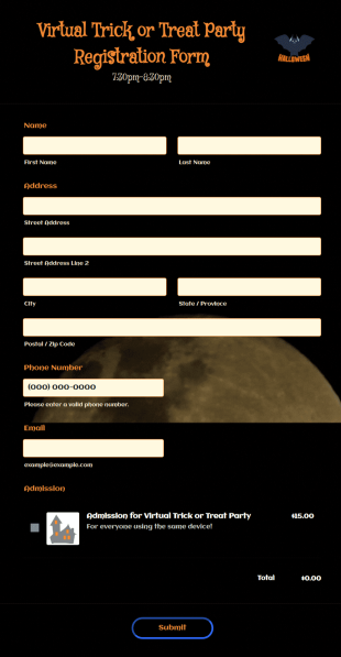 Virtual Trick Or Treat Party Registration Form Template
