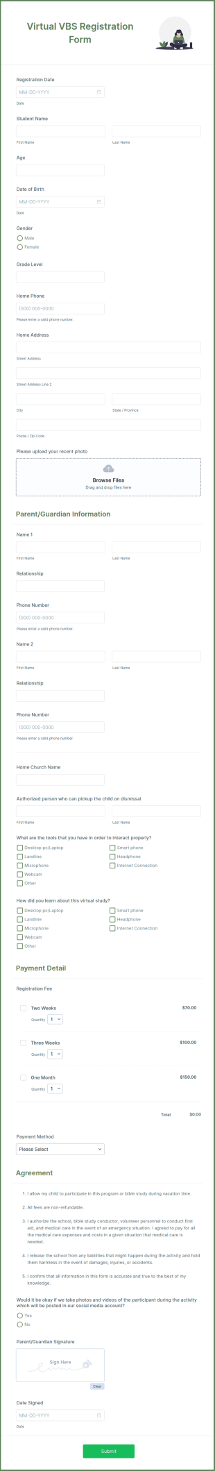 Virtual VBS Registration Form Template