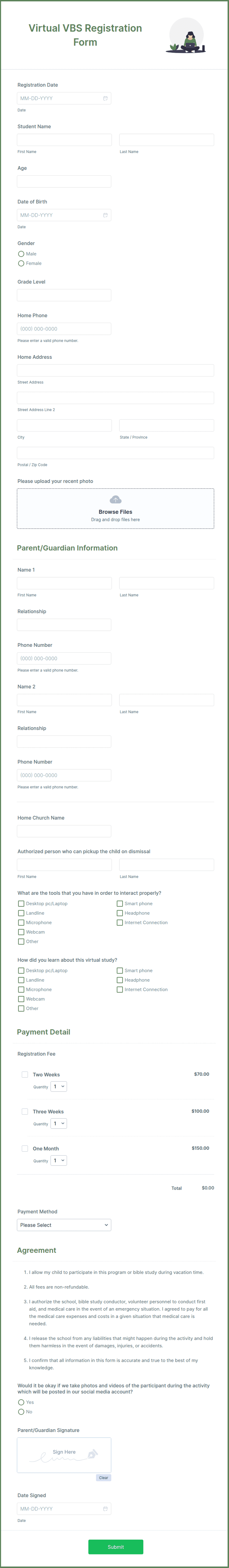 Virtual VBS Registration Form Template Jotform
