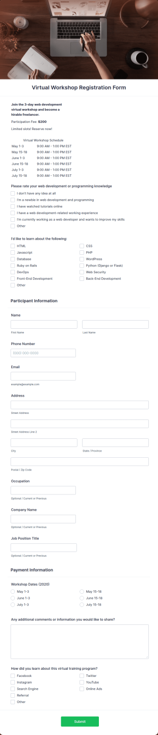 Virtual Workshop Registration Form Template