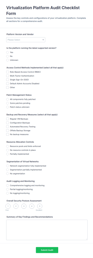 Virtualization Platform Audit Checklist Form Template
