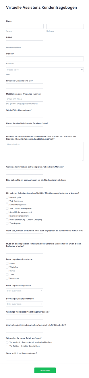 Virtuelle Assistenz Kundenfragebogen