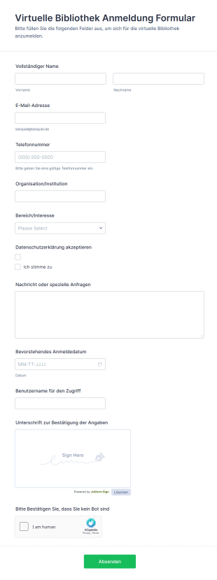 Virtuelle Bibliothek Anmeldung Formular