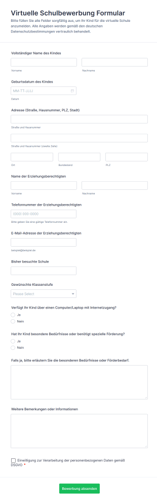 Virtuelle Schulbewerbung Formular