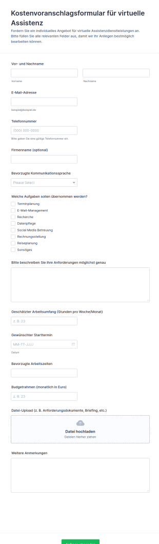 Virtueller Assistent Kostenvoranschlag Formular 🎯🤖