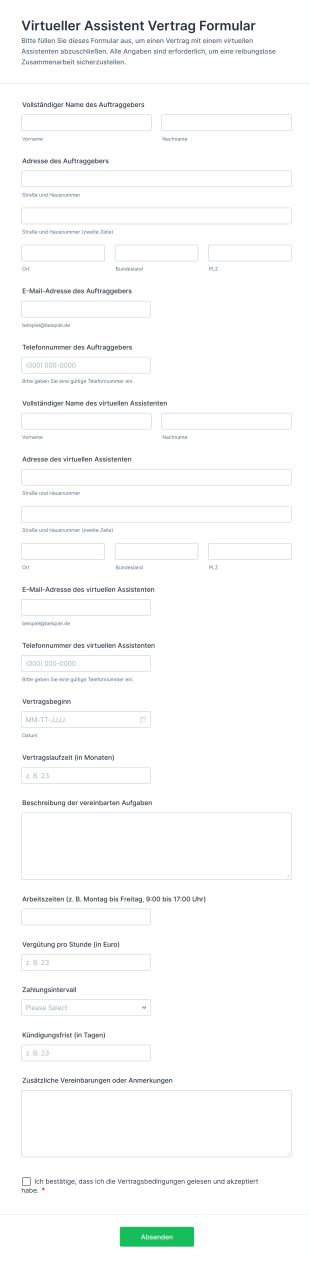 Virtueller Assistent Vertrag Formular