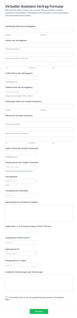 Virtueller Assistent Vertrag Formular