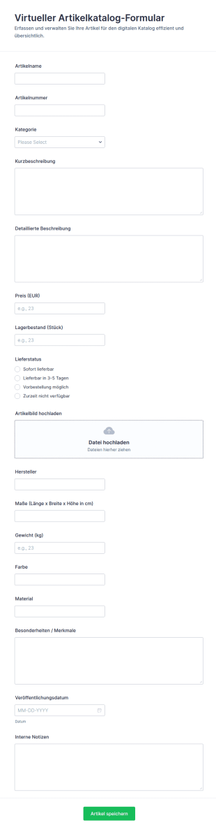 Virtueller Katalog Artikel Checkliste