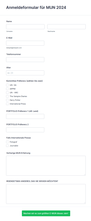 Virtuelles MUN Anmeldeformular