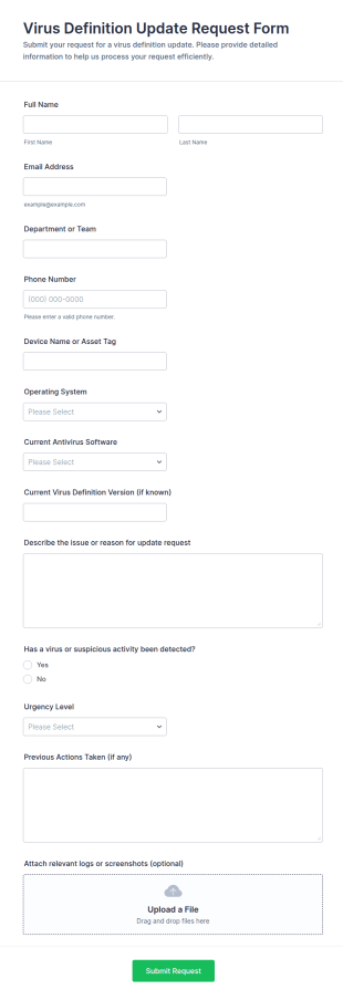Virus Definition Update Request Form Template