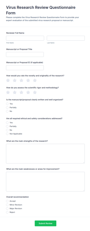 Virus Research Review Questionnaire Form Template