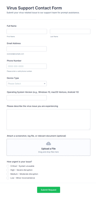 Virus Support Contact Form Template