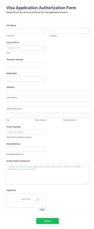 Visa Application Authorization Form Template