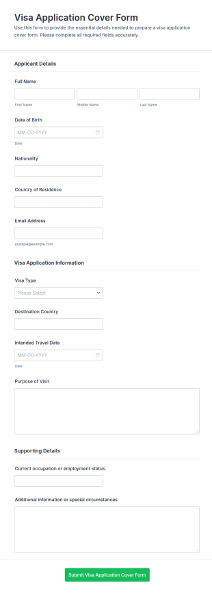 Visa Application Cover Form Template