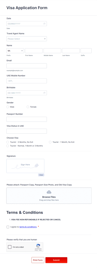 Visa Application Form Template