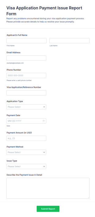 Visa Application Payment Issue Report Form Template