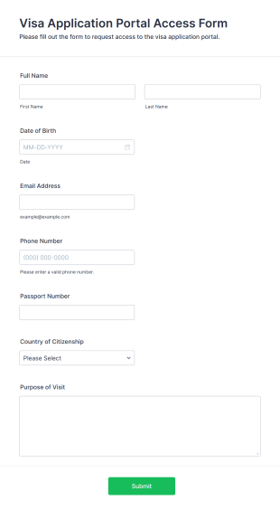 Visa Application Portal Access Form Form Template