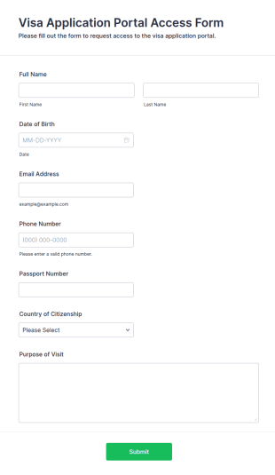 Visa Application Portal Access Form Template