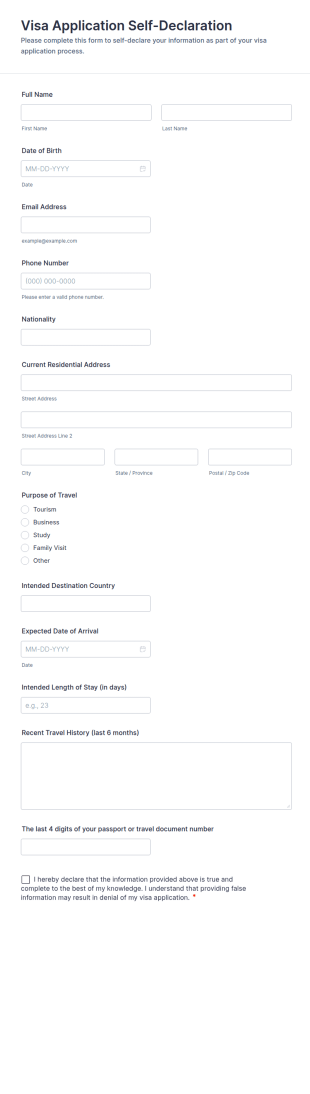 Visa Application Self Declaration Form Template
